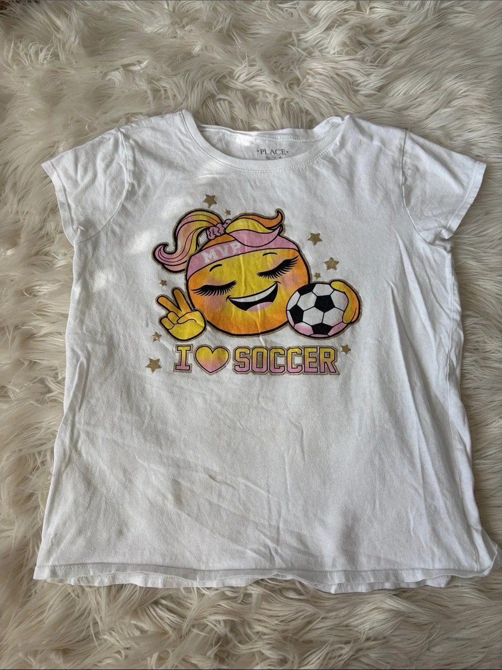 The Children's Place White Emoji Soccer Tee with Pink & Yellow Accents